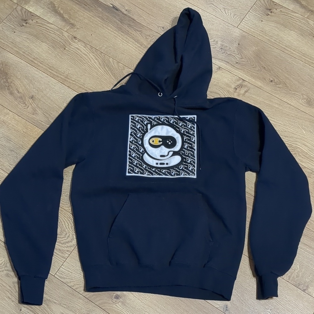 Champion Spacestation Gaming Hoodie Navy Blue Logo Unisex Size Small